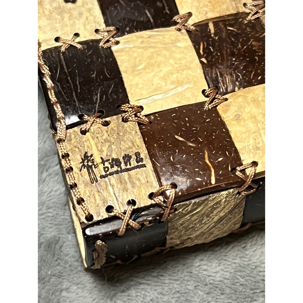 Vintage Coconut Shell Checkerboard Handbag Boho Island Artisan Mini Purse - Picture 5 of 9